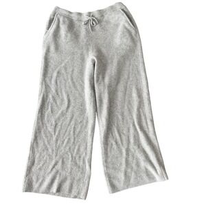 T by Talbots Womens Gray Ribbed Knit Wide Leg Drawstring Lounge Pants LP KH7140